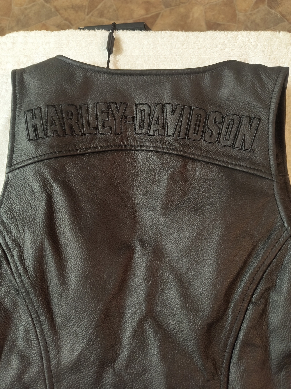 Harley-Davidson Black Leather Motorcycle Vest with Embossed Logo